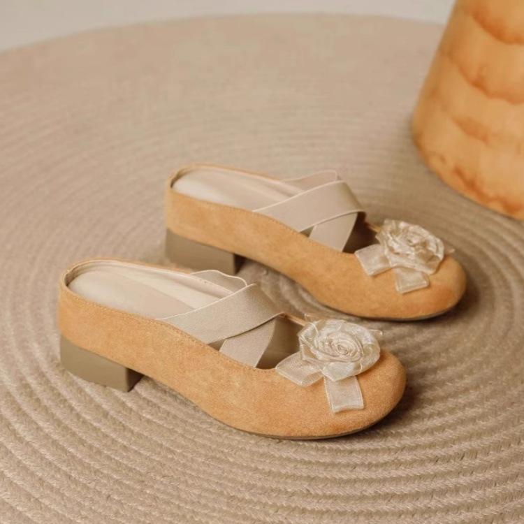 Camellia bag head half slippers women's outer wear 2025 new summer lazy one pedal cool slippers flat shoes