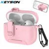 KEYSION with Carabiner Lock Phone Stand Protective Earphone Case for AirPods Pro 3 Pro 2 Soft TPU+PC Shockproof Cover for AirPods 4 3 2 1