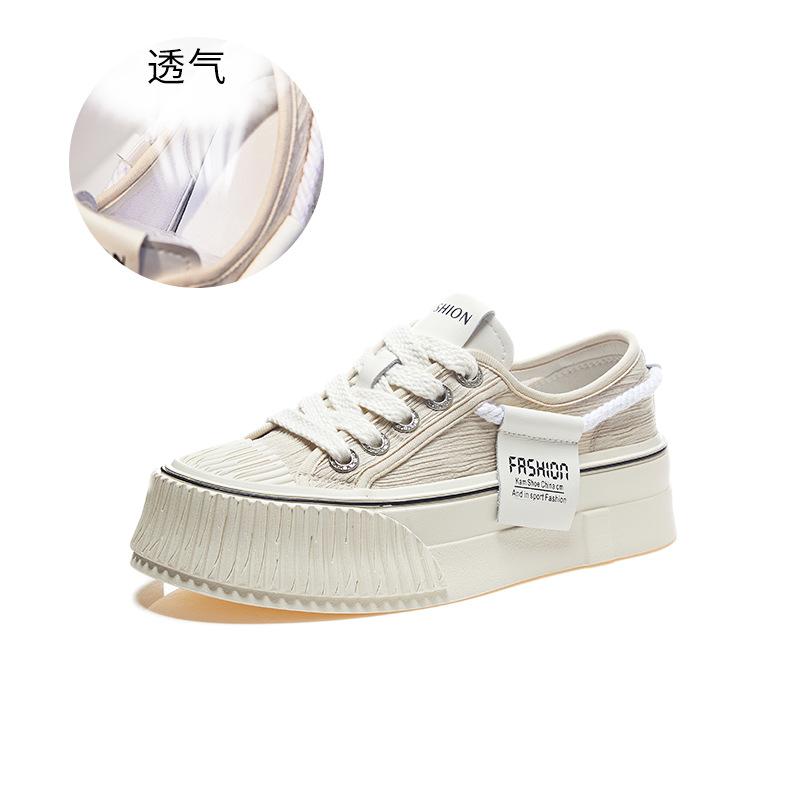 

Кожаные белые туфли женские 2025 весна новые универсальные туфли детские повседневные туфли на толстой подошве женские туфли с плиссировкой женские 35 абрикосовый