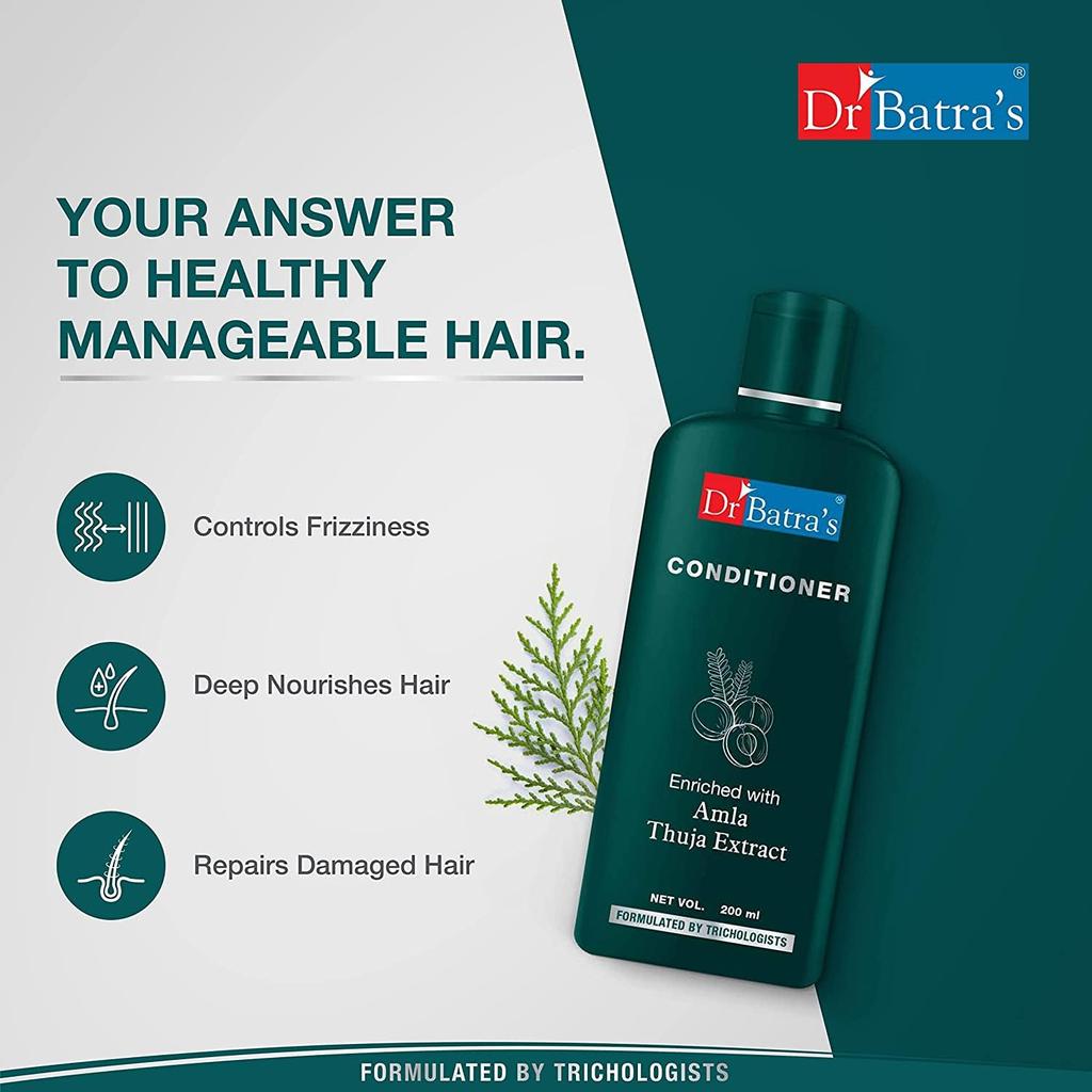 Dr Batra's Amla Hair Conditioner Frizz Control for Dry Damaged Hair, 200 Ml X Pack of 4, Smooth Shiny Tresses