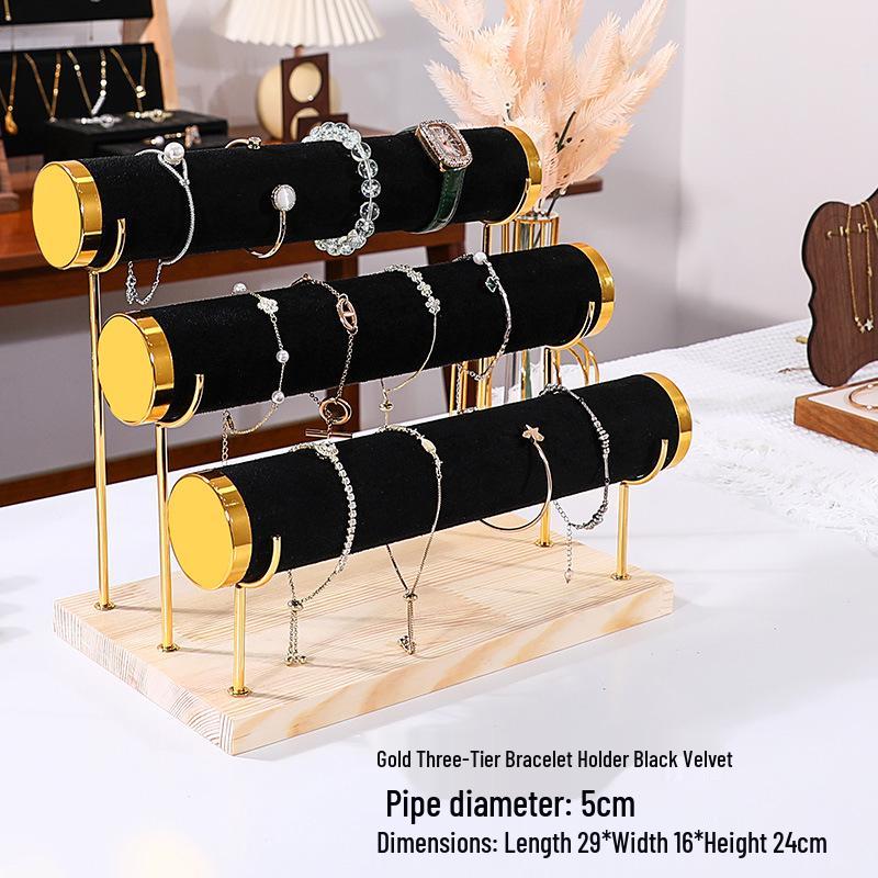 Solid Wood Suede Jewelry Rack and Bracelet Display Stand