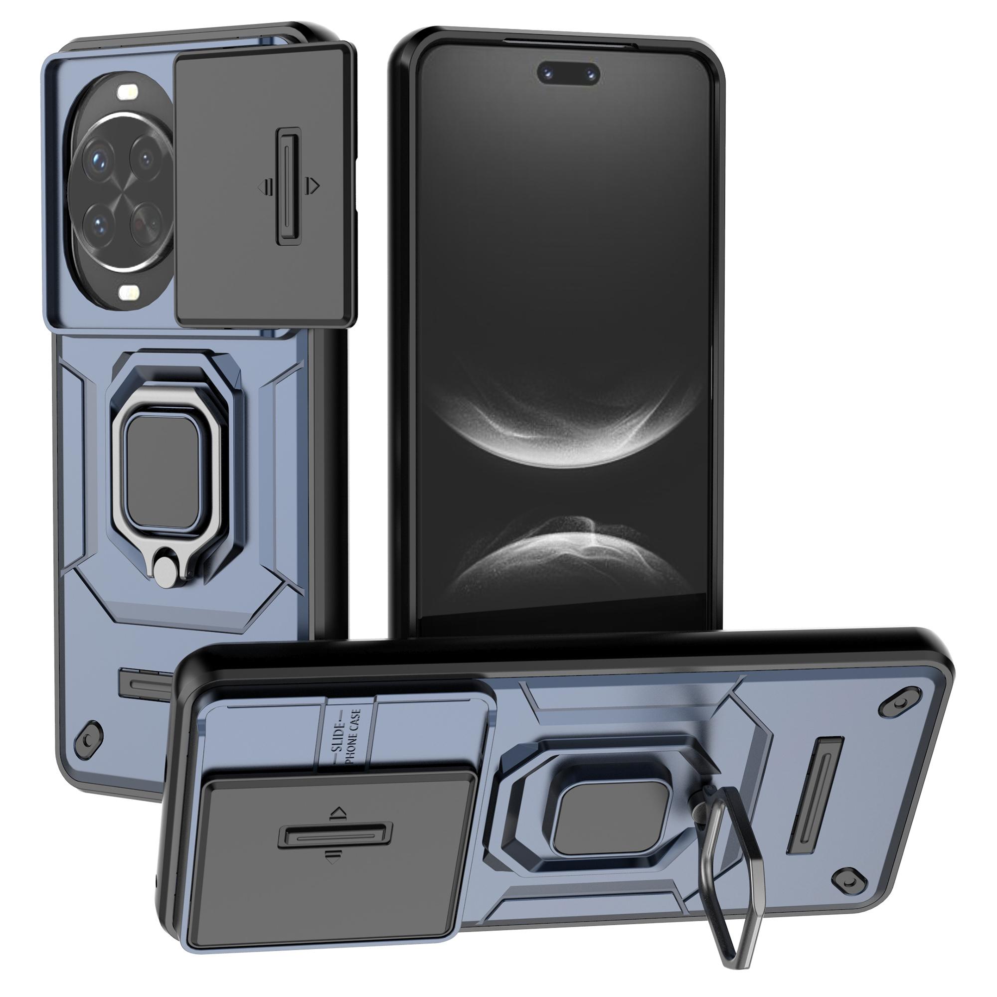 

For Huawei nova 14 Pro 5G Case PC+TPU Kickstand Phone Protector with Lens Cover Blue