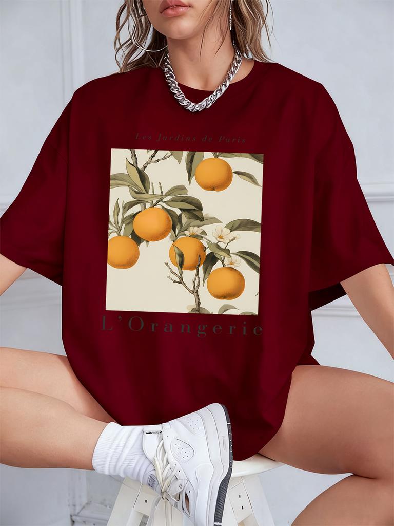 Fresh Oranges Fruits Print Short Sleeve TShirts Womens Summer Cotton Tee Shirts Loose ONeck Soft Tops Casual Womans Clothes