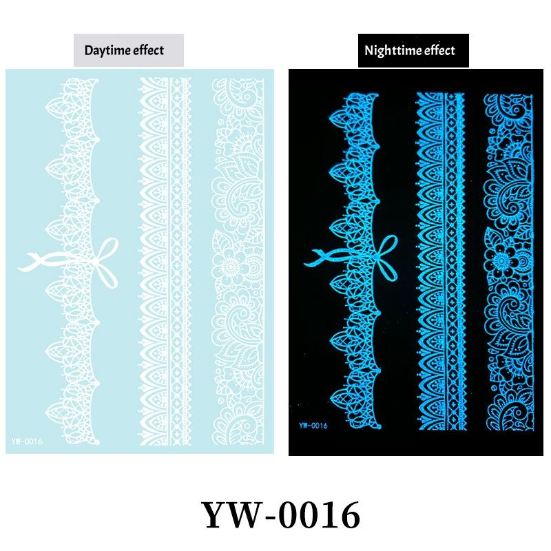 

Blue Luminous Glow Hand Henna Waterproof Temporary Tattoo Sticker Mandala Lace Flower Flash Tato Women Men Body Art Fake Tattoos