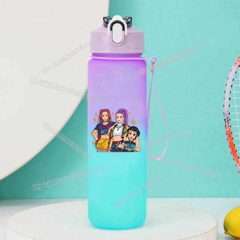 750ml KPop Demon Hunters Gradient Water Bottles High-capacity Drinking Straw Cup Portable Girl Office School Outdoor Bottles