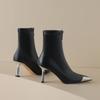 Krazing Pot Microfiber Basic Design Winter Pointed Toe Metal Thin High Heels Modern Boots Women Ankle Boots