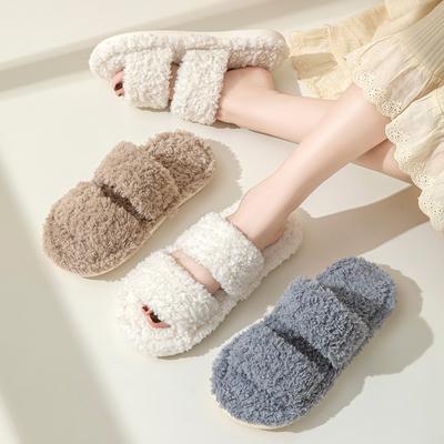 Parallel Bars Plush Cotton Slippers Women's Home Curly Hair Indoor Opening Fluffy Slippers Women's Wholesale