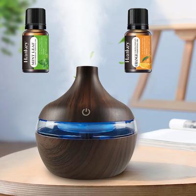 Difuzor Pentru Casă Design Modern cu Aspect de Lemn Umidificator - 300ml Difuzor USB pentru Aromaterapie cu Oprire Automată 2 Uleiuri Esențiale Incluse