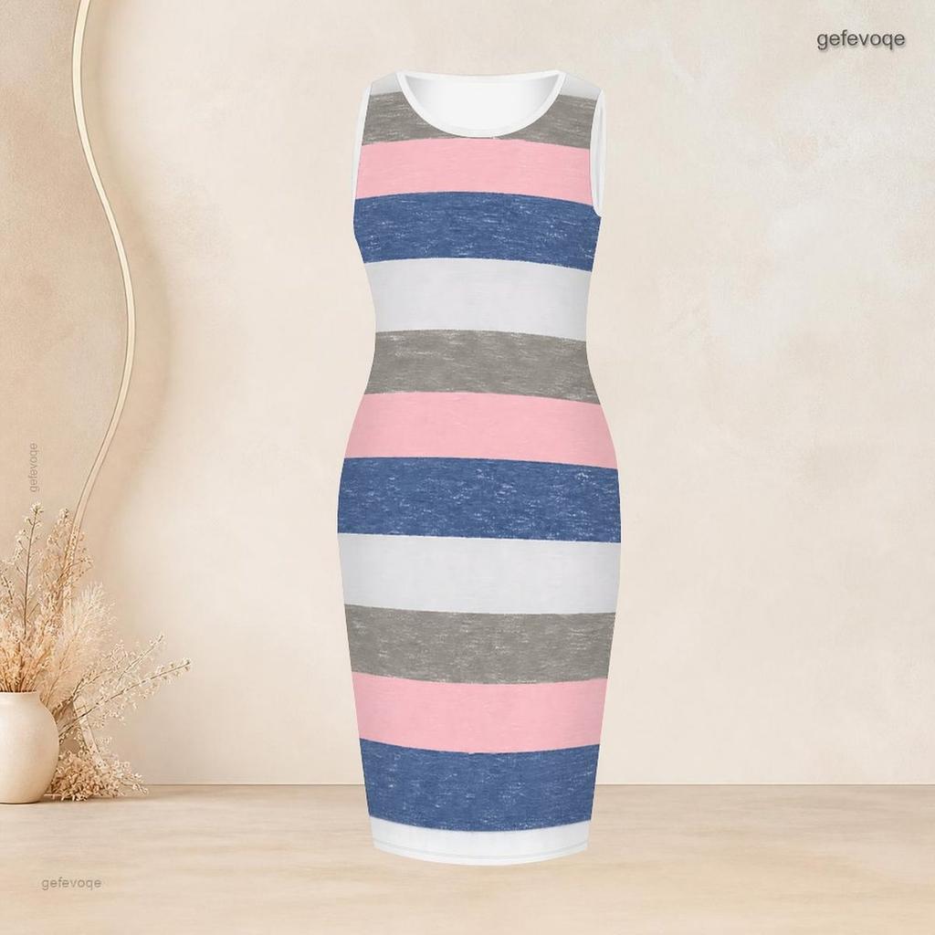 Women Plus Size Two Piece Set Printed Sleeveless Bodycon Dress And Three Quarter Sleeve Draped Cardigan