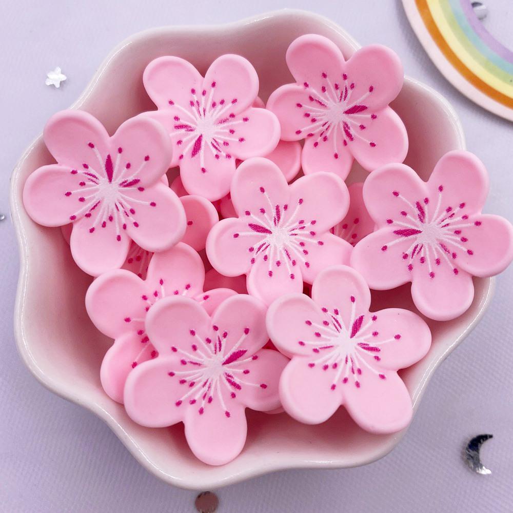 Resin Kawaii Colorful Painted Cherry Blossoms Flatback Stone Scrapbook Figurine 10PCS DIY Decor Home Accessories Crafts