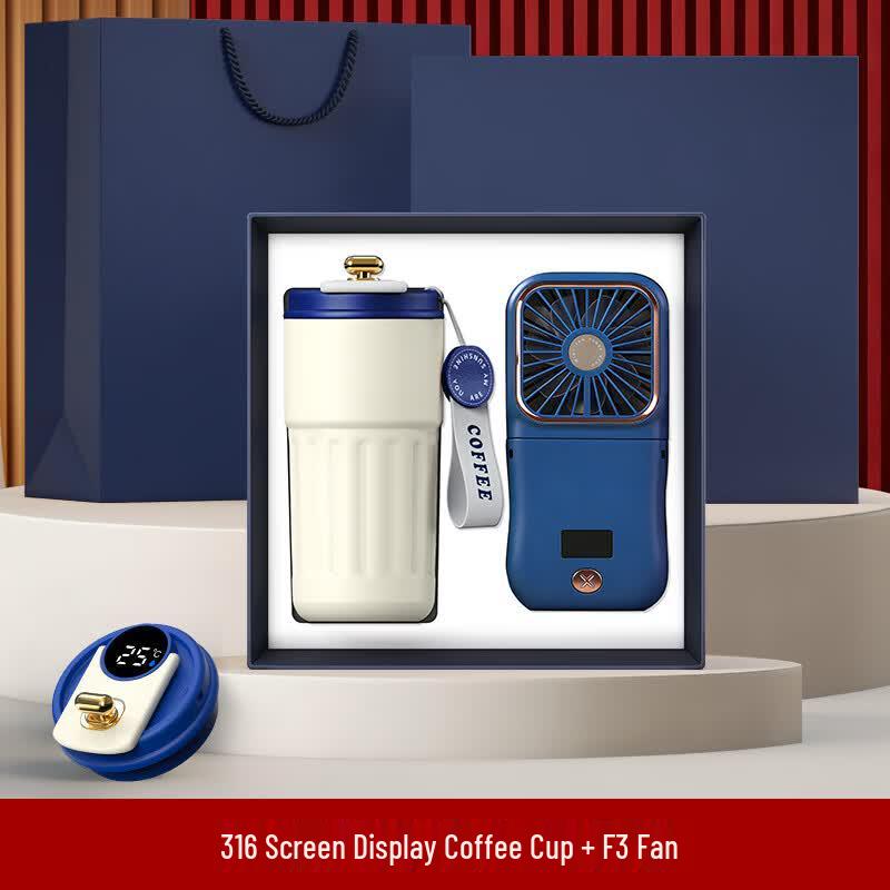 Smart Insulated Mug & Folding Fan Business Gift Set