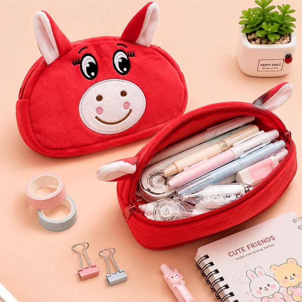 Large Capacity Pencil Case Plush Stationery Pouch Cartoon Earphone Pouch Stationery Organizer