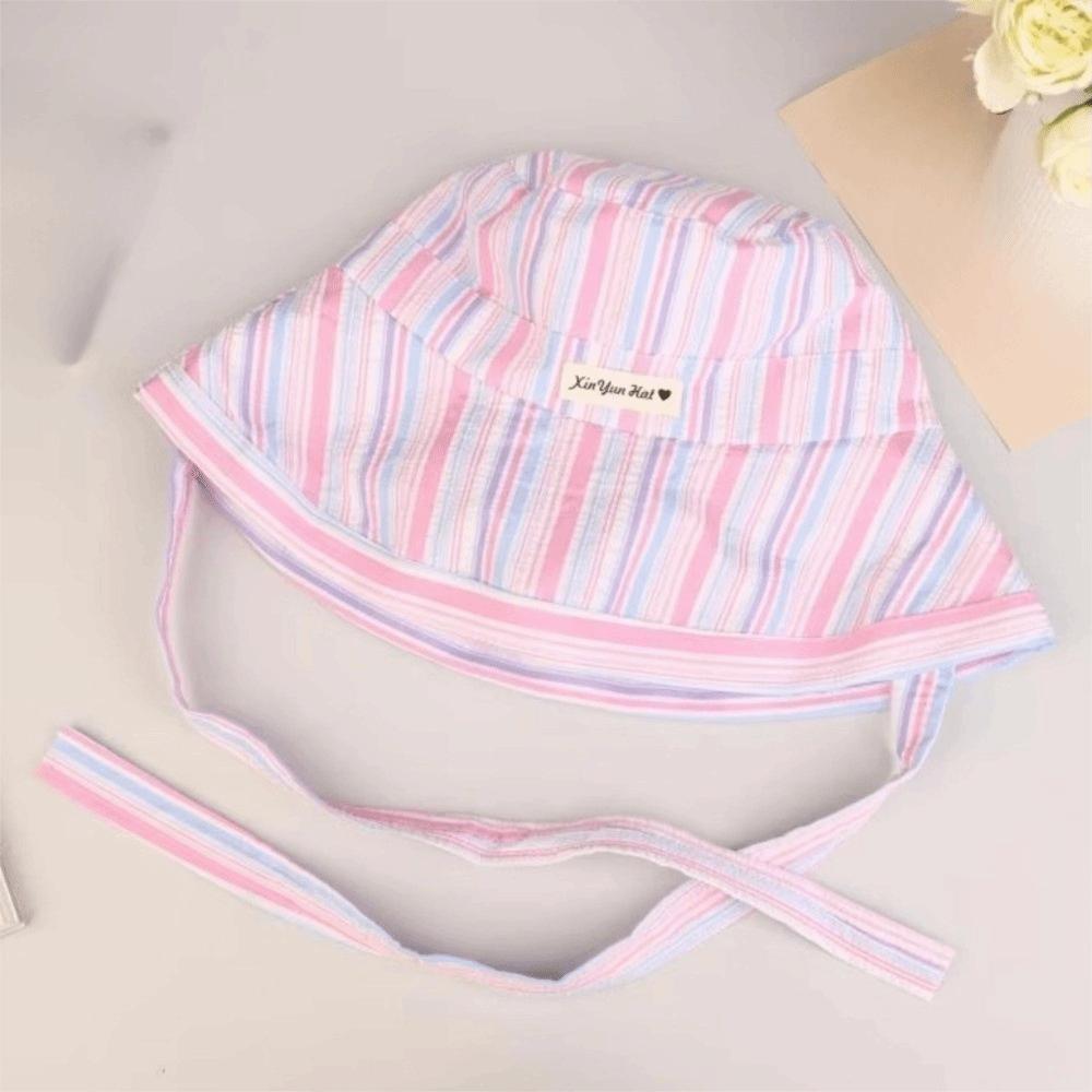 Lightweight Korean Striped Bucket Hat Lace-up Wide Brim Fisherman Hat Wide-edged Sun Hat Vacation