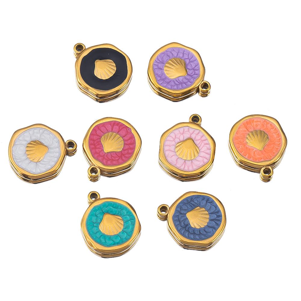 4-8pcs Stainless Steel Enamel Star Heart Eye Shell Sun Round Random Charm Base Anklet Pendant DIY Earring Necklace Jewelry Makin