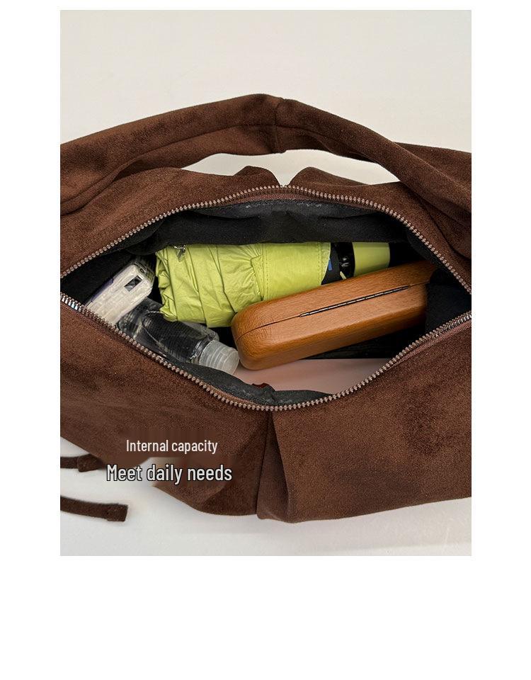 Korean-Style Suede Shoulder Bag: Solid Color, Large Capacity Underarm Dumpling Design