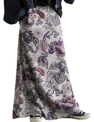 Antiqua Paisley Print Long One Size Greige Women's Skirt, Flared, PA-03851, 01,