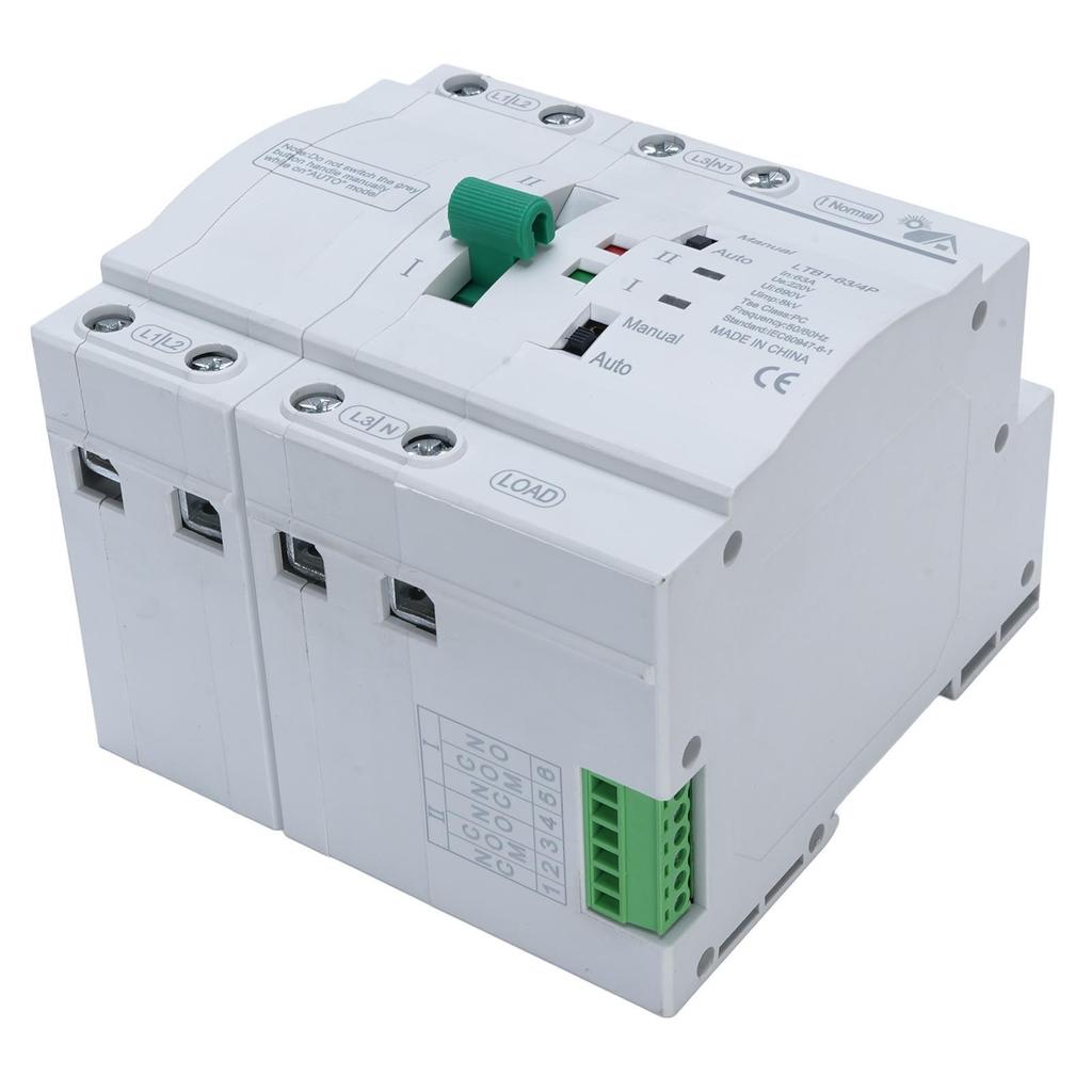 Double Power Automatic Transfer Switch 4P Photovoltaic To Mains DIN Rail Mount Electrical Selector Switch 63A