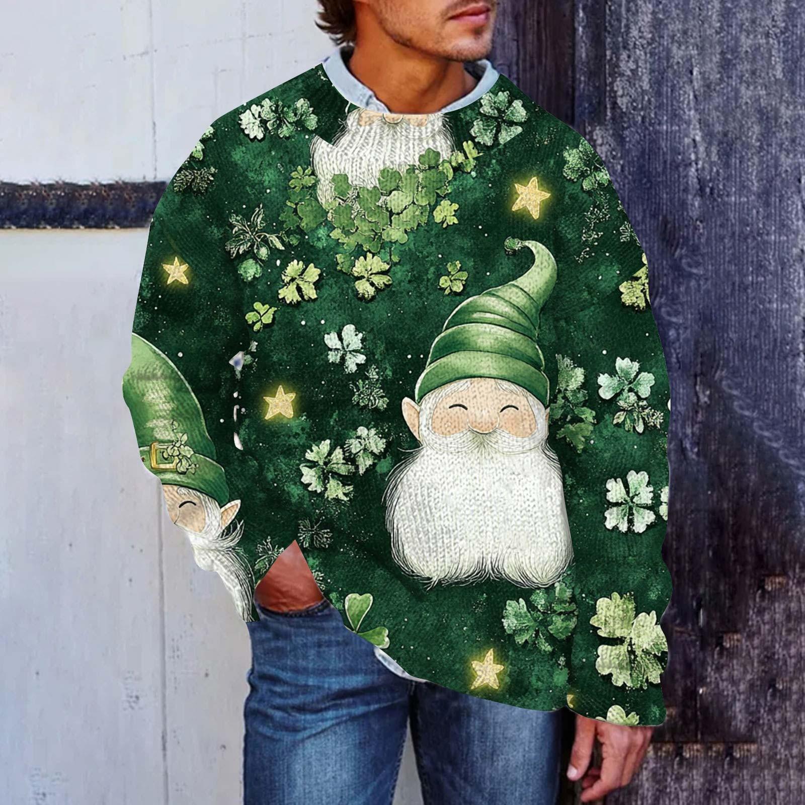 

Мужской принтованный искусственный свитер, толстовка с круглым вырезом, свободный топ с длинными рукавами L темно-зеленого