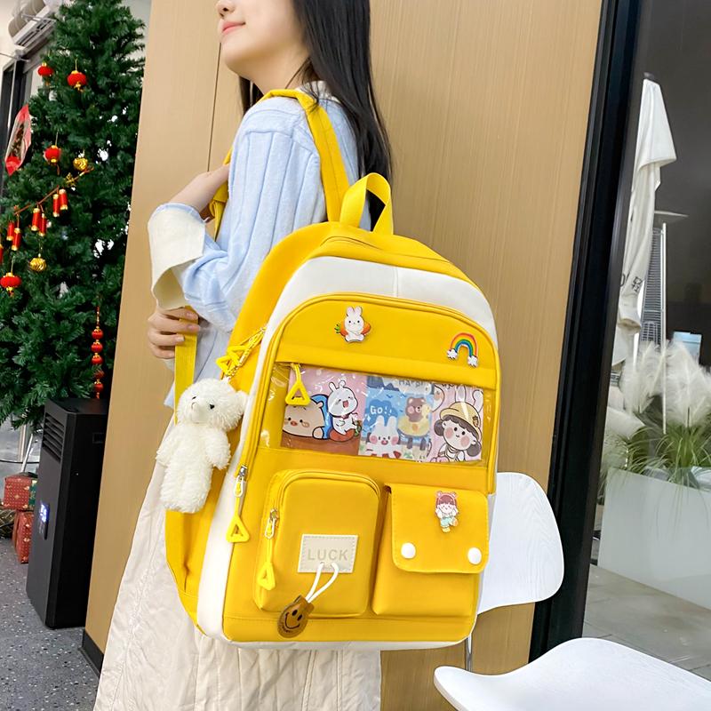Five-Piece Backpack Set Women's Color Block Backpack Student Schoolbag Large Capacity Backpack