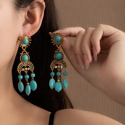 Bohemian Western Regions Ethnic Style Earrings Retro Turquoise Pendant Earrings Women'S Premium Heavy Industry Niche Earrings