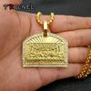 Hip Hop Last Dinner Pendant Necklace with Zircon Door Modeling 316L Stainless Steel Biker Punk Rock Male Party Vogue Jewelry