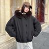 Trendy fur collar cotton-padded clothes, winter cotton-padded clothes for women, overcome lamb wool, new cotton-padded jackets, thickened horn buckles