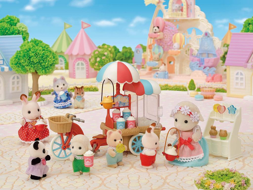 Sylvanian Families Amusement Park Shop Popcorn ST Mark Certified Toy Dollhouse for Ages 3 and Sylvanian Epoch "Ponpon! Cycle" Mi-90 Up, Families,
