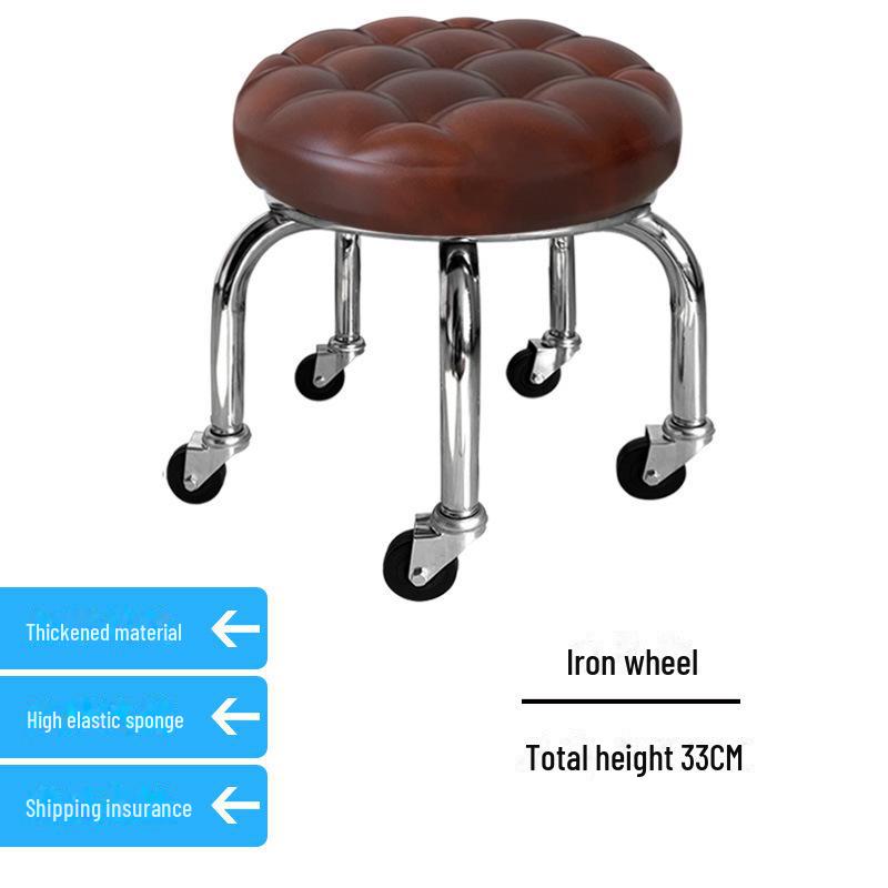 Silent Mobile Beauty Stool with Universal Wheels - Multifunctional, Low-Profile, Round Design for Home or Studio Use.