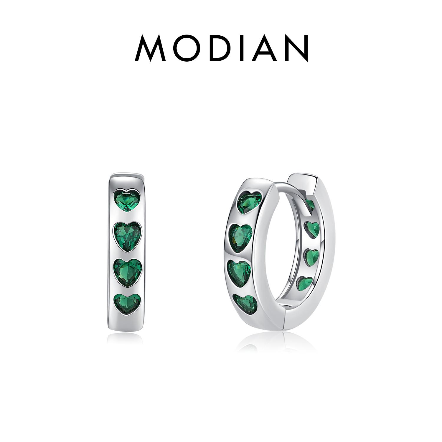 

Модиан, стерлингового серебра 925 пробы, розовые и зеленые сердечки, циркониевые пряжки, изысканные серьги-кольца для женщин, оригинальный дизайн ювелирных изделий зелёный