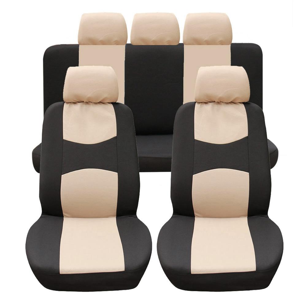 9pcs Auto Seat Cover Protector Set Breathable Dustproof Universal Accessory for 5Seats CarBeige
