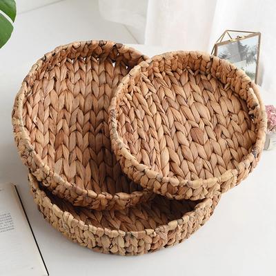 Cesta de Vime Rattan Tecida à Mão Cesta para Frutas Chá Lanches Pão Caixa de Armazenamento Redonda para Cosméticos Bandeja de Jacinto d'Água Prato para Joias