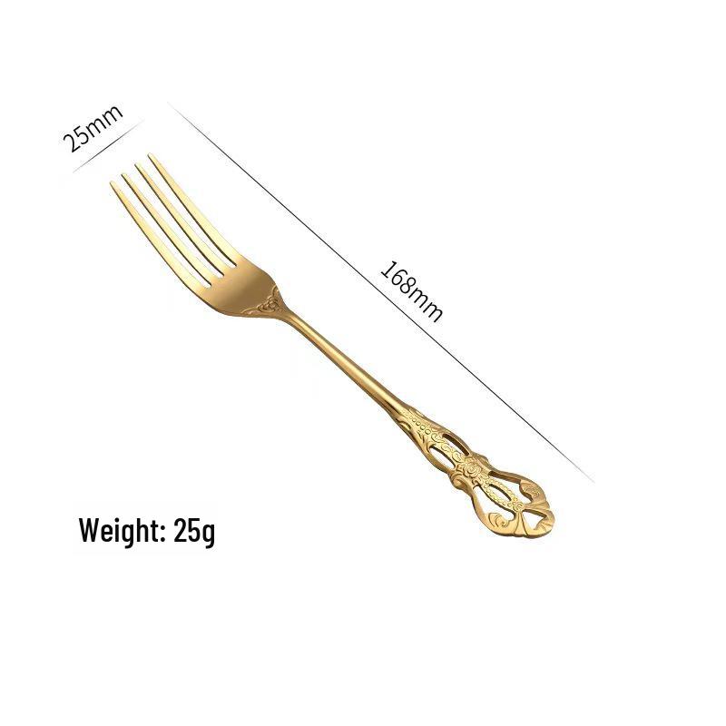 European Style Stainless Steel Cutlery Set with Hollow Relief Design: Royal Knife, Fork, and Spoon.