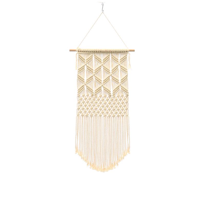 Bohemian Handwoven White Cotton Rope Tapestry - Retro Style Decorative Wall Hanging for Bedroom or Home