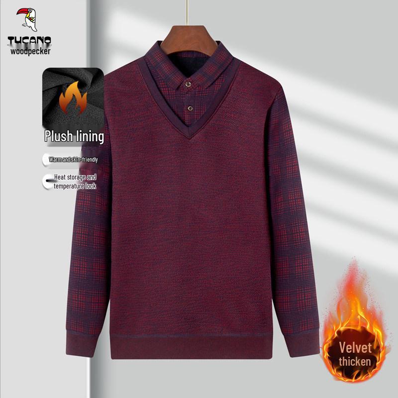 

Woodpecker Red Plus Velvet Thickened Knitted Sweater for Middle-Aged & Elderly Men 175/XL for 135-155 lbs