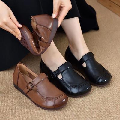 Zapatos retro para mujer primavera nuevo cómodos suela de tendón de res zapatos de una sola pieza antideslizantes suela plana suela blanda para mediana edad y ancianos madre casual cuero s