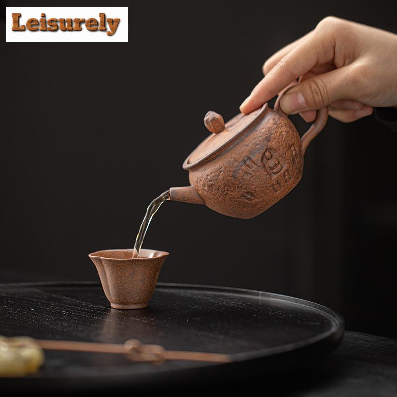 Retro Coarse Pottery Teapot Ancient Old Rock Mud Pot Tea Maker Kettle with Strainer Kung Fu Tea Tea Items Supplies Collection