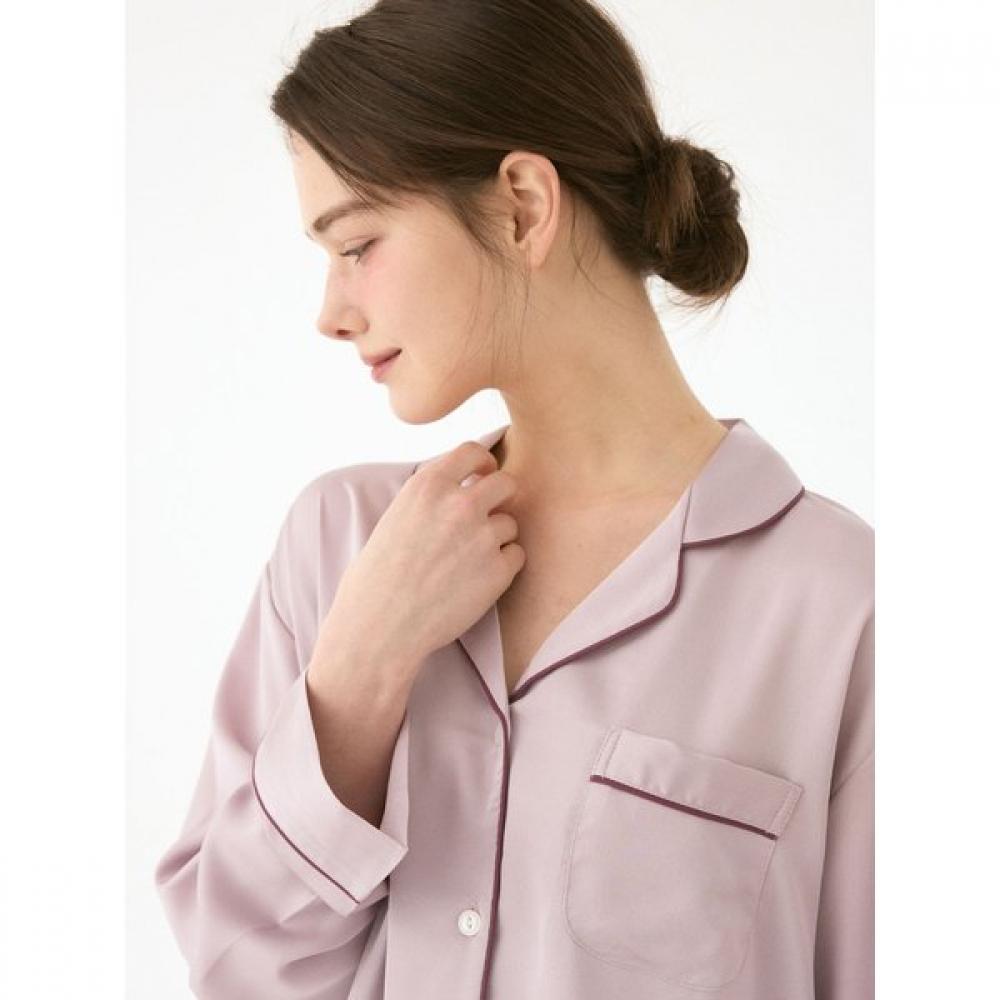 Lunaluz Women S Lavender Satin Long Sleeve Two Piece pajamaS