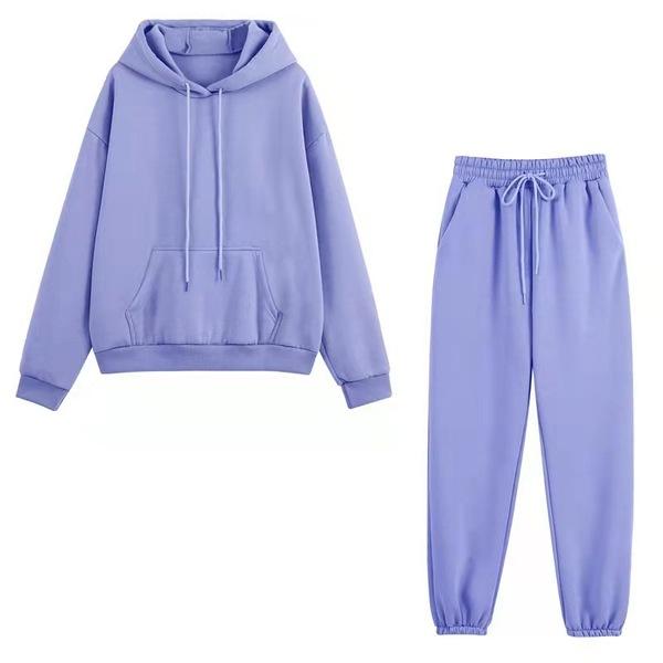 Fashion Pure Color Two-Piece Suits Casual Outfits Long Sleeve Sweatshirts Pullovers Pants Sport Wear for Women S-2XL