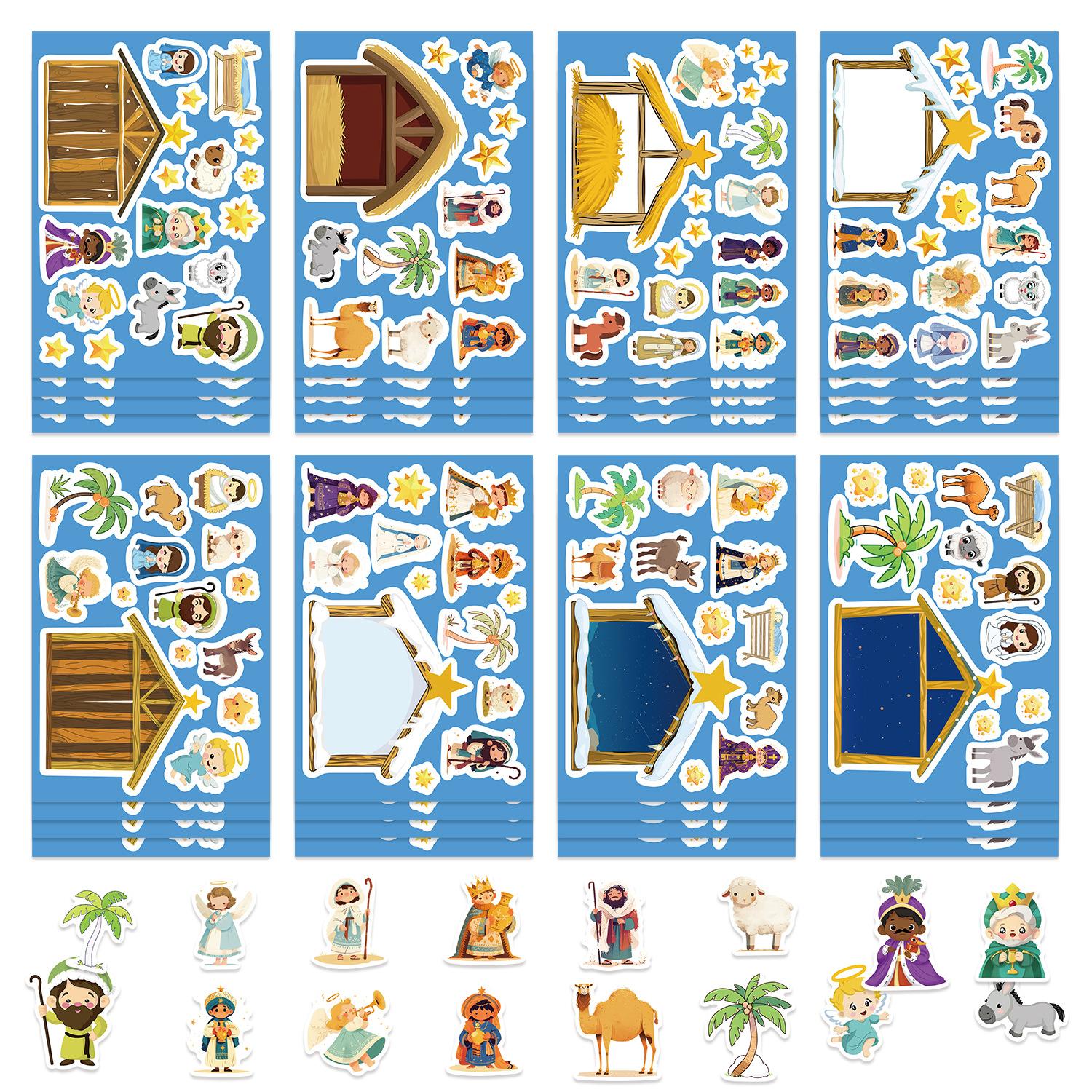 

8 Детских наклеек со сценой Рождения Иисуса, Водонепроницаемые наклейки для дневника, наклейки для ручного учета, наклейки для ГУ-карты, наклейки для DIY-украшения