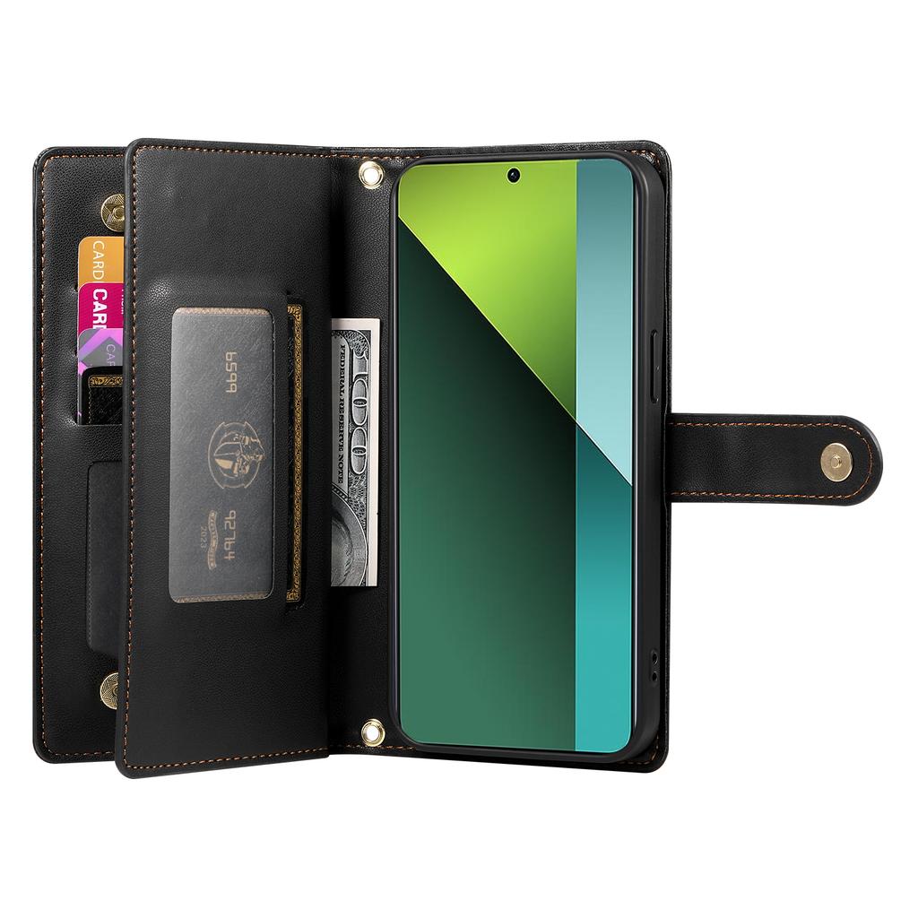 DF-011 For Xiaomi Poco X6 5G/Redmi Note 13 Pro 5G Case PU Leather Zipper Pocket Cover with Straps