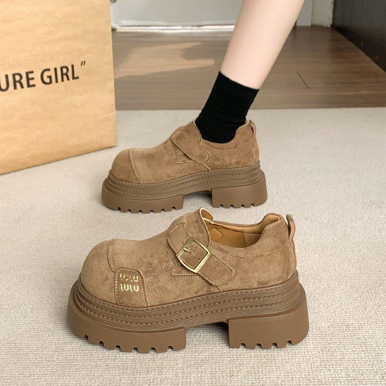 

[Youshilai] Женские лоферы на платформе из матовой кожи, новинка весны 2025, ретро, универсальные маленькие кожаные туфли на толстой подошве 40 хаки