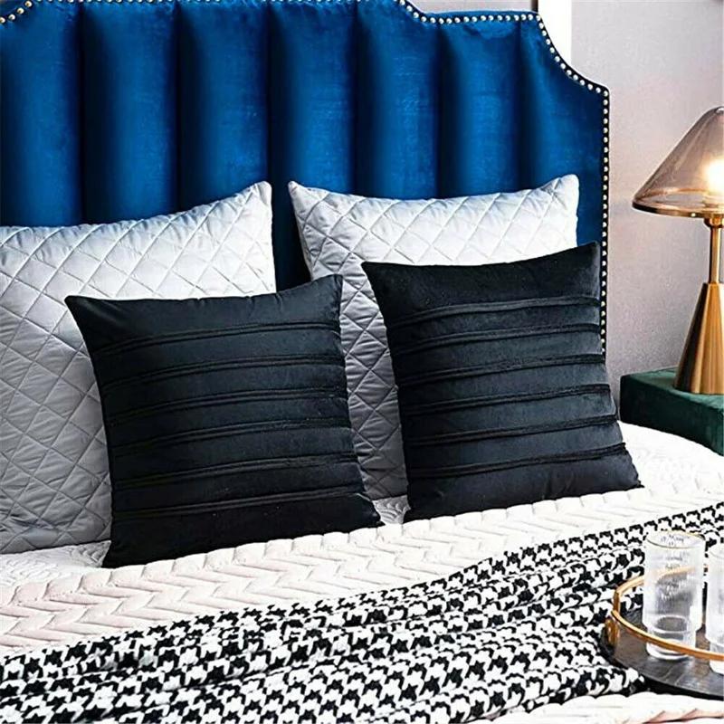 A Pair Luxury Velvet Applique Cushion Covers Home Decor Striped Throw Pillow Cases 45x45cm/30x50cm