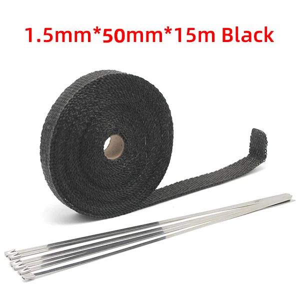 5cm*5M/10M/15M Fascia Termica Scarico Moto Marmitta Nastro Termico Sistemi di Isolamento Scudo Termico con Fascette in Acciaio Inossidabile Accessori Moto