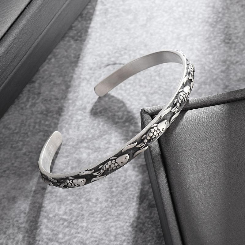 Silver Feather Cuff Bracelet for Men Women Vintage Adjustable Bracelet Bangle Fashion Jewelry