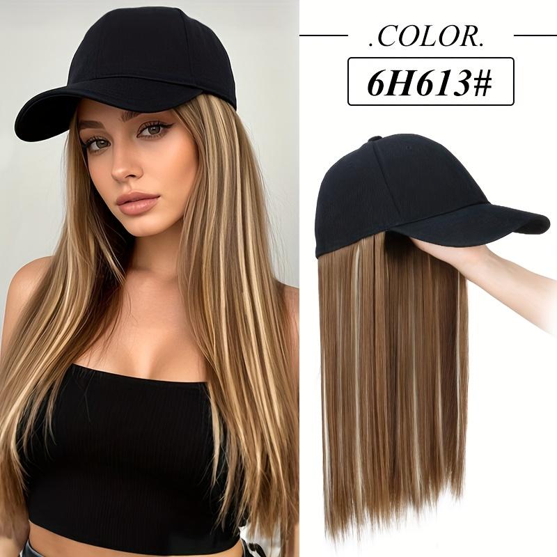 Peluca de Gorra Sintética con Cabello Largo Liso Negro Gorra de Béisbol Extensión de Cabello Elegante Conveniente Diseño Todo en Uno para Mujeres