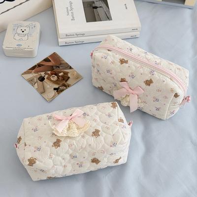 Cartoon Cute Bow Women Mini Cosmetic Bag Portable Purse Makeup Toiletry Storage Pouch Handbag Bear Square Zipper Small Bag
