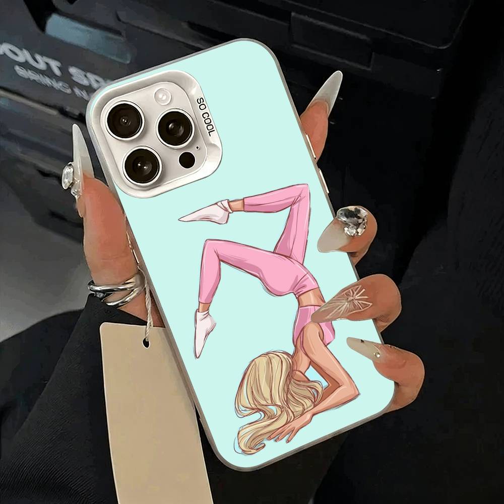 GYM Girl Phone Case For iPhone 11 12 13 14 15 16Pro Max Plus White Sliver Phone Cover