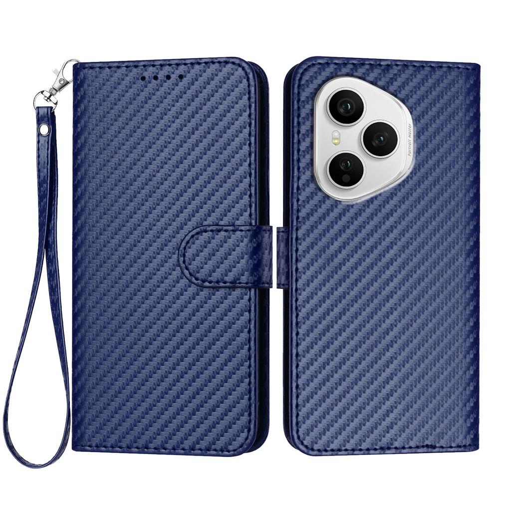 For Honor 400 Pro 5G (Global) Wallet Case with Strap Carbon Fiber Texture Leather Mobile Cover
