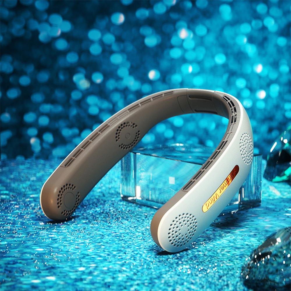 Portable USB Rechargeable Neck Fan Summer Neck Hanging Air Cooling Fan Mute Strong Wind Wearable Bladeless Neckband Fan