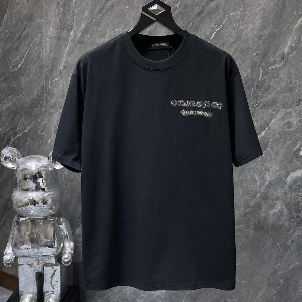 GZ-8952 CHROME HEARTS 2025 Léto Nové Vysoce Kvalitní Bavlna Kulatý Výstřih Volné Velká Velikost Pánské a Dámské Tričko Pár Tričko